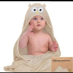 (Set Of 3) KeaBabies Cuddle Organic Bamboo Baby Hooded Towel - Owl